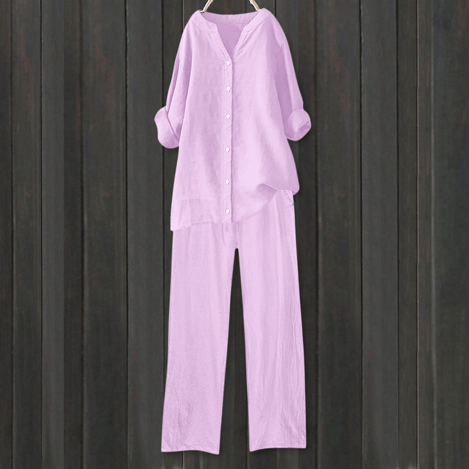 thumbnail image 4 of Conjunto de 2 piezas para mujer: pantalones anchos con cintura elástica y blusa de manga larga - Ropa informal para todas las estaciones - Poliéster, tallas S-XL, 4 of 5